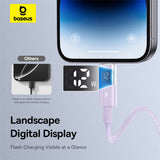 Cablu Baseus de date Display 2 (P10382700511-00), USB to Lightning, Incarcare rapida, Afisaj digital, 2.4A, 1m, mov