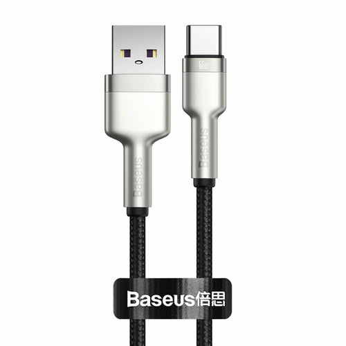 Cablu Baseus de date Cafule Series Metal (CAKF000101), USB to Type-C Incarcare rapida, 66W, 6A, 1m, negru