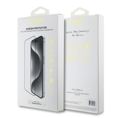 Folie de protectie pentru iPhone 16 Pro Max, Guess Classic 2.5D Outline (GUTGP16XBOKGCIT)