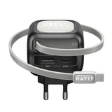 Incarcator retea Havit (UC251 EU), Type-C Retractabil Cable, Type-C, USB, GaN, 35W, negru