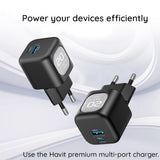 Incarcator retea Havit (UC220 EU), USB, Type-C, GaN, 20W, negru;gri