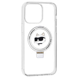 Husa pentru iPhone 15 Pro Max, Karl Lagerfeld Hardcase Ring Stand MagSafe (KLHMP15XHMRSCHH), alb