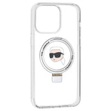 Husa pentru iPhone 15 Pro Max, Karl Lagerfeld Hardcase Ring Stand MagSafe (KLHMP15XHMRSKHH), alb