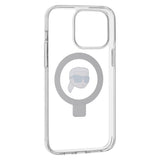Husa pentru iPhone 15 Pro Max, Karl Lagerfeld Hardcase Ring Stand MagSafe (KLHMP15XHMRSKHH), alb