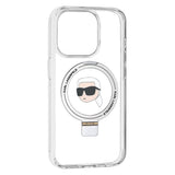 Husa pentru iPhone 15 Pro, Karl Lagerfeld Hardcase Ring Stand MagSafe (KLHMP15LHMRSKHH), alb