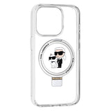 Husa pentru iPhone 15 Pro, Karl Lagerfeld Hardcase Ring Stand MagSafe (KLHMP15LHMRSKCH), alb