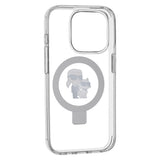 Husa pentru iPhone 15 Pro, Karl Lagerfeld Hardcase Ring Stand MagSafe (KLHMP15LHMRSKCH), alb