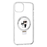 Husa pentru iPhone 15 Plus, Karl Lagerfeld Hardcase Ring Stand MagSafe (KLHMP15MHMRSKCH), alb