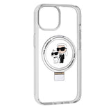 Husa pentru iPhone 15, Karl Lagerfeld Hardcase Ring Stand MagSafe (KLHMP15SHMRSKCH), White Karl&Choupette