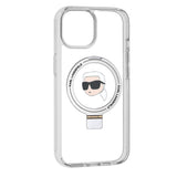 Husa pentru iPhone 15, Karl Lagerfeld Hardcase Ring Stand MagSafe (KLHMP15SHMRSKHH), alb