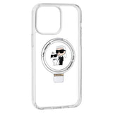 Husa pentru iPhone 14 Pro, Karl Lagerfeld Hardcase Ring Stand MagSafe (KLHMP14LHMRSKCH), alb