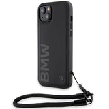 Husa pentru iPhone 15 Plus, BMW Signature Leather Wordmark Cord (BMHCP15M23RMRLK), negru mat