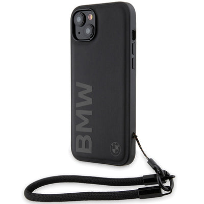 Husa pentru iPhone 15 Plus, BMW Signature Leather Wordmark Cord (BMHCP15M23RMRLK), negru mat