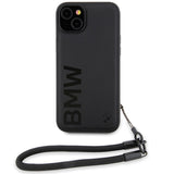 Husa pentru iPhone 15 Plus, BMW Signature Leather Wordmark Cord (BMHCP15M23RMRLK), negru mat