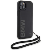 Husa pentru iPhone 15 Plus, BMW Signature Leather Wordmark Cord (BMHCP15M23RMRLK), negru mat