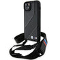 Husa pentru iPhone 15 Plus, BMW Leather M Edition Carbon Stripe & Strap, negru