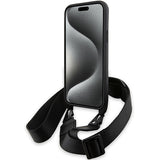 Husa pentru iPhone 15 Plus, BMW Leather M Edition Carbon Stripe & Strap, negru