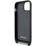 Husa pentru iPhone 15 Plus, BMW Leather M Edition Carbon Stripe & Strap, negru