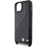 Husa pentru iPhone 15 Plus, BMW Leather M Edition Carbon Stripe & Strap, negru