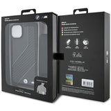 Husa pentru iPhone 15 Plus, BMW Leather M Edition Carbon Stripe & Strap, negru