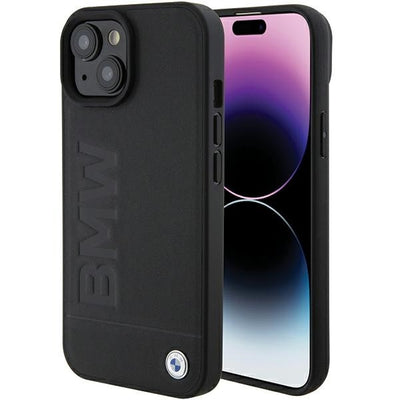 Husa pentru iPhone 15 Plus, BMW Natural Leather Hot Stamp (BMHCP15MSLLBK), negru