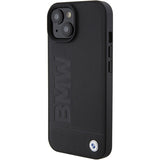 Husa pentru iPhone 15 Plus, BMW Natural Leather Hot Stamp (BMHCP15MSLLBK), negru
