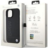 Husa pentru iPhone 15 Plus, BMW Natural Leather Hot Stamp (BMHCP15MSLLBK), negru