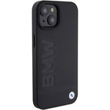 Husa pentru iPhone 15 Plus, BMW Natural MagSafe Leather Hot Stamp (BMHMP15MSLLBK), negru