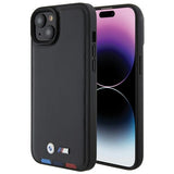 Husa pentru iPhone 15 Plus, BMW Leather Stamp Tricolor (BMHCP15M22PTDK), negru