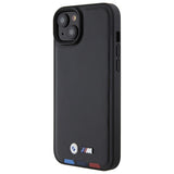 Husa pentru iPhone 15 Plus, BMW Leather Stamp Tricolor (BMHCP15M22PTDK), negru