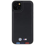 Husa pentru iPhone 15 Plus, BMW Leather Stamp Tricolor (BMHCP15M22PTDK), negru