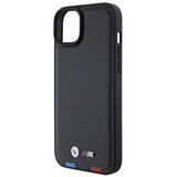 Husa pentru iPhone 15 Plus, BMW Leather Stamp Tricolor (BMHCP15M22PTDK), negru