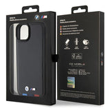 Husa pentru iPhone 15 Plus, BMW Leather Stamp Tricolor (BMHCP15M22PTDK), negru