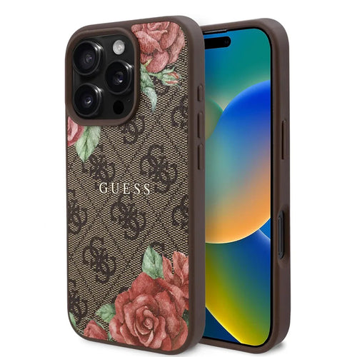 Husa pentru iPhone 16 Pro Max, Guess Hardcase 4G Flower Print MagSafe (GUHMP16XP4ROPEMCW), maro
