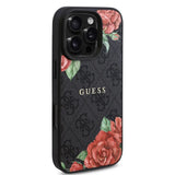 Husa pentru iPhone 16 Pro Max, Guess Hardcase 4G Flower Print MagSafe (GUHMP16XP4ROPEMCK), negru