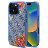 Husa pentru iPhone 16 Pro, Guess Hardcase 4G Flower Print MagSafe (GUHMP16LP4ROPEMCB), albastru