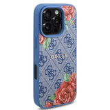 Husa pentru iPhone 16 Pro, Guess Hardcase 4G Flower Print MagSafe (GUHMP16LP4ROPEMCB), albastru