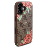 Husa pentru iPhone 16, Guess Hardcase 4G Flower Print MagSafe (GUHMP16SP4ROPEMCW), maro
