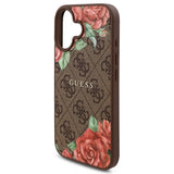 Husa pentru iPhone 16, Guess Hardcase 4G Flower Print MagSafe (GUHMP16SP4ROPEMCW), maro