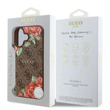 Husa pentru iPhone 16, Guess Hardcase 4G Flower Print MagSafe (GUHMP16SP4ROPEMCW), maro