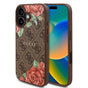 Husa pentru iPhone 16, Guess Hardcase 4G Flower Print MagSafe (GUHMP16SP4ROPEMCW), maro