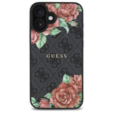 Husa pentru iPhone 16, Guess Hardcase 4G Flower Print MagSafe (GUHMP16SP4ROPEMCK), negru