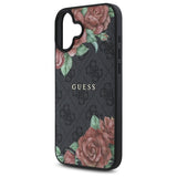 Husa pentru iPhone 16, Guess Hardcase 4G Flower Print MagSafe (GUHMP16SP4ROPEMCK), negru