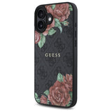 Husa pentru iPhone 16, Guess Hardcase 4G Flower Print MagSafe (GUHMP16SP4ROPEMCK), negru