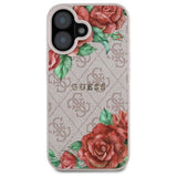 Husa pentru iPhone 16, Guess Hardcase 4G Flower Print MagSafe (GUHMP16SP4ROPEMCP), roz