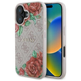 Husa pentru iPhone 16, Guess Hardcase 4G Flower Print MagSafe (GUHMP16SP4ROPEMCP), roz