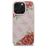 Husa pentru iPhone 16 Pro, Guess Hardcase 4G Flower Print MagSafe (GUHMP16LP4ROPEMCP), roz