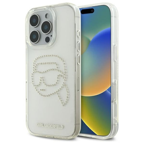 Husa pentru iPhone 16 Pro Max, Karl Lagerfeld IML Rhinestones (KLHCP16XHKHDCELT), transparenta