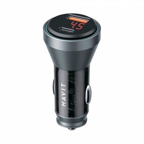 Incarcator auto Havit (CC2017), Type-C, USB, 45W, 3A, Visible Internal Structural Design, negru;albastru