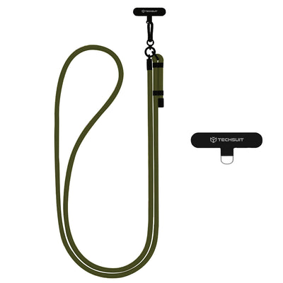 Techsuit Rope Crossbody Strap (RCS1-06), pentru Phones, Carabiner, Nylon Braided, Durable, reglabil, Moss Verde